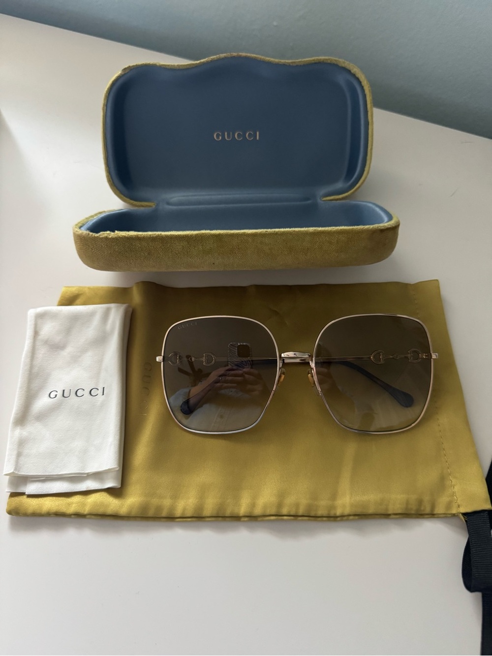 Gucci Women's Gold Frame Sunglasses with Brown Gradient Lenses
